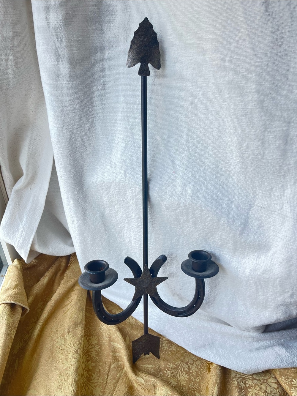 Vintage Rustic Iron Arrow & Horseshoe Wall Sconce Candle Holder